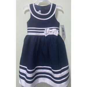 Bonnie Jean Girls Nautical Sailor Dress Navy White Bow Party Dress Size 4 NWT